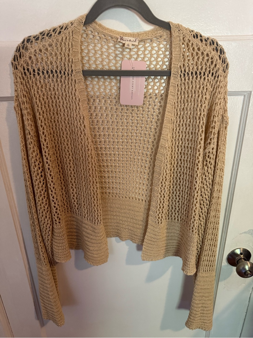 Open-Knit Lightweight Cardigan Sweater - Beige